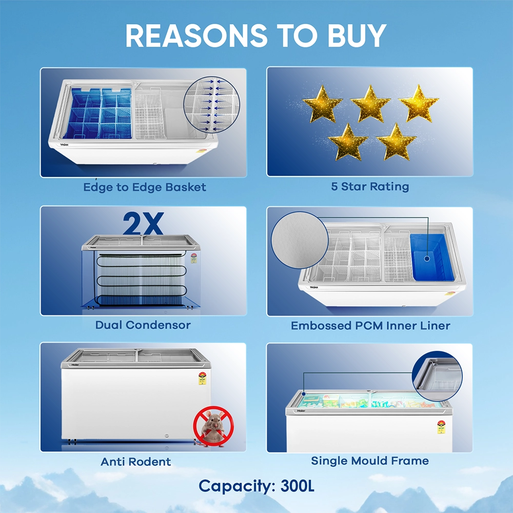 Haier 400 L Glass Top Deep Freezer with 4 Years Warranty 5 STAR